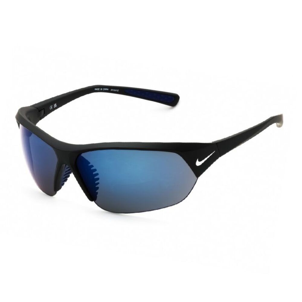 Nike Sunglasses Shield Semi Rim, Matte Black Frame and Grey Blue Mirror Lens